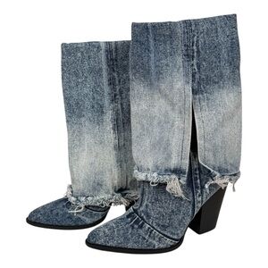 Steve Madden Livvy Distressed Denim Western Fold Over Boots Size 6